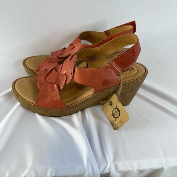 New Born Women's Coral Leather Wedge Sandals 9M - Picture 4 of 7